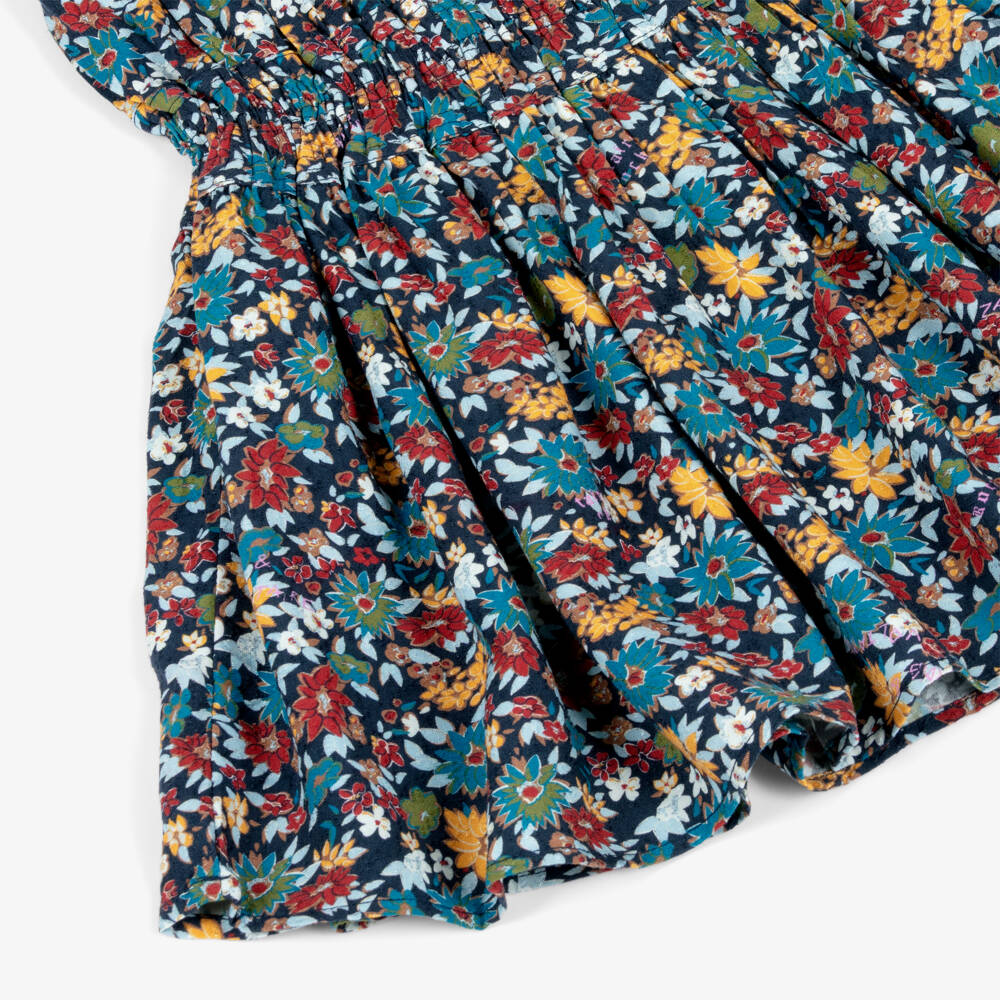 Zadig&Voltaire-Girls Navy Blue Floral Dress with Lace Trims | Childrensalon Outlet