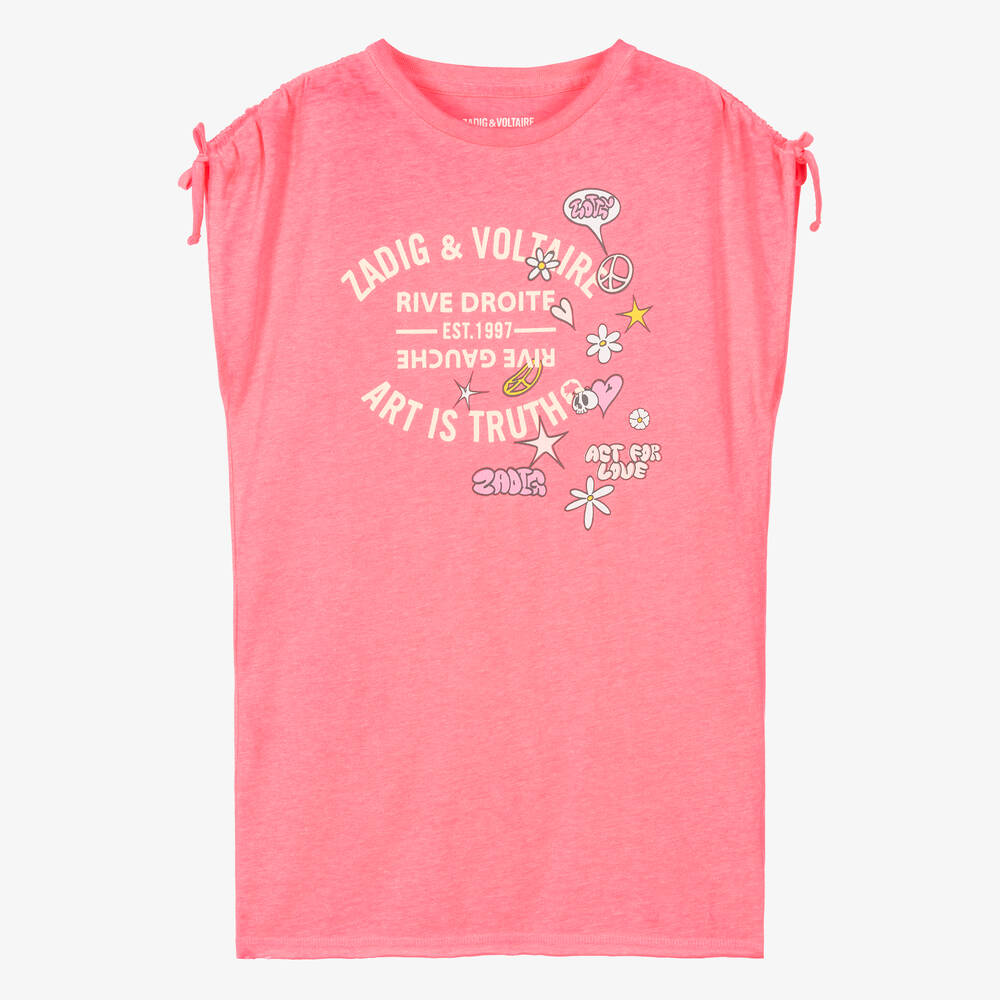 Zadig&Voltaire - Robe rose fluo en coton fille | Childrensalon