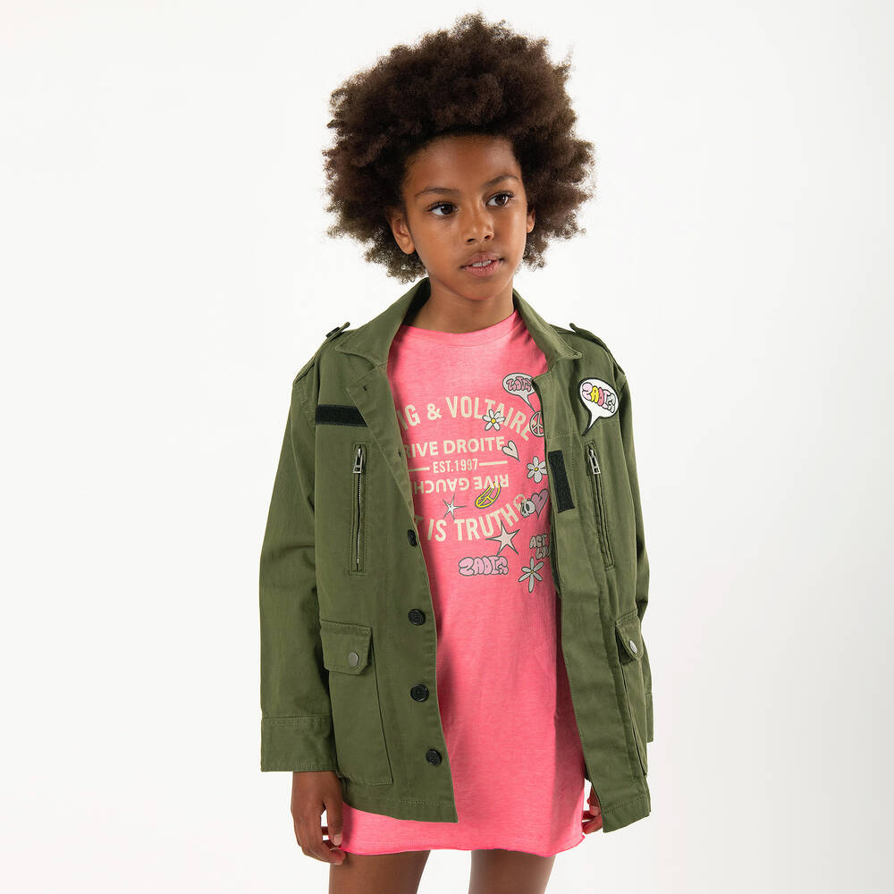 Zadig Voltaire Robe rose fluo en coton fille Childrensalon Outlet
