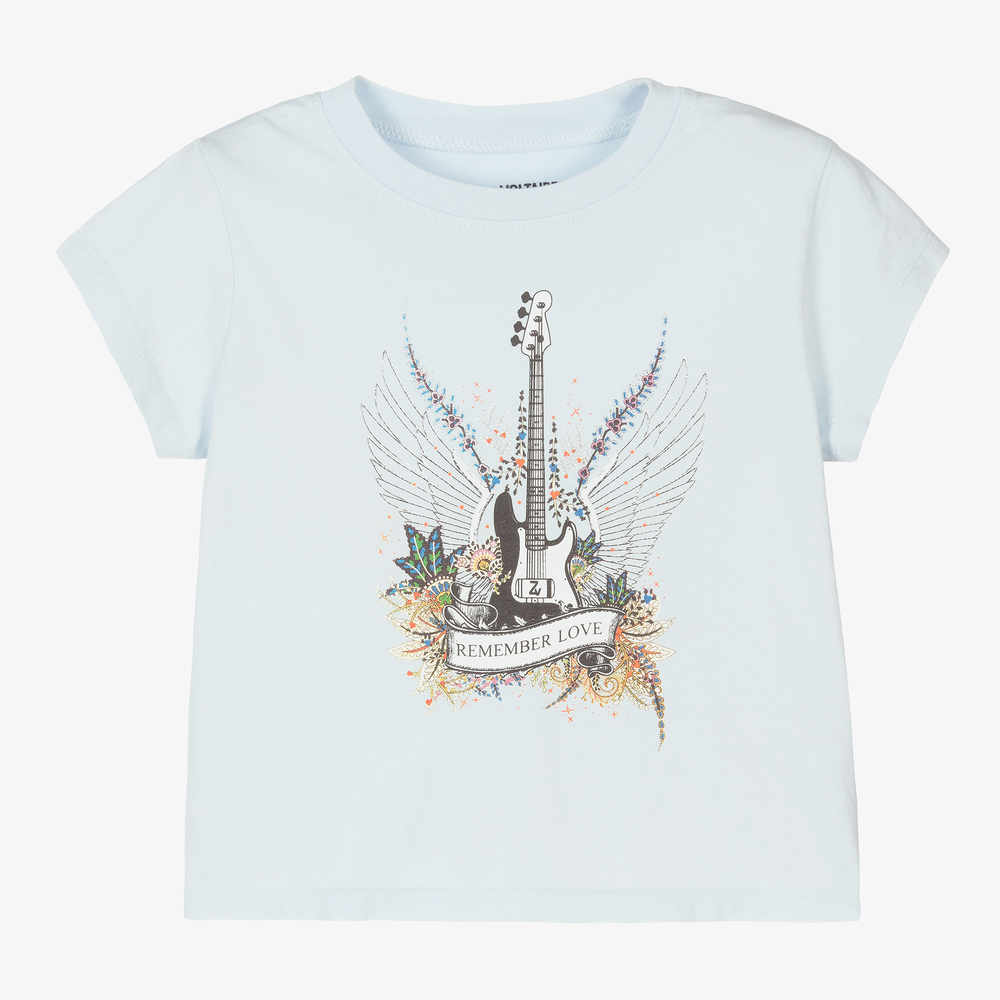 Zadig&Voltaire - Hellblaues T-Shirt mit Gitarre (M) | Childrensalon