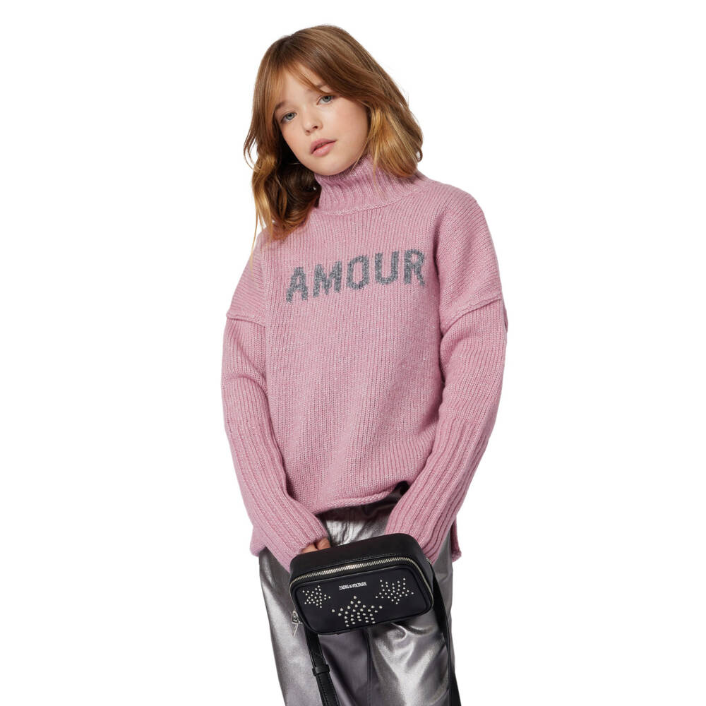Zadig&Voltaire-Girls Pink Cosy High Neck Jumper | Childrensalon Outlet
