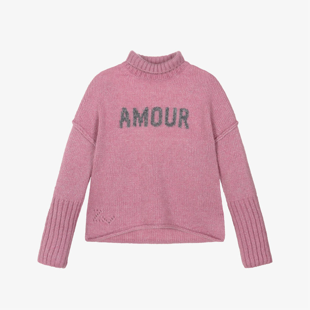 Zadig&Voltaire-Girls Pink Cosy High Neck Jumper | Childrensalon Outlet