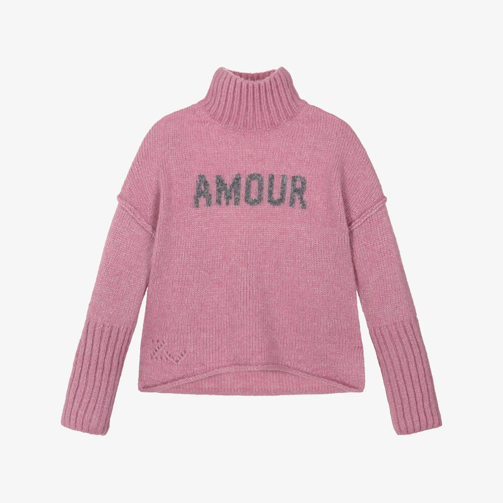 Zadig&Voltaire-Girls Pink Cosy High Neck Jumper | Childrensalon Outlet