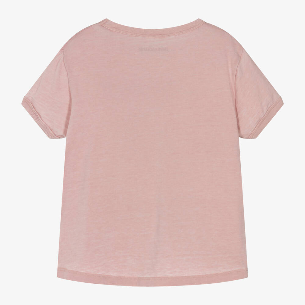 Zadig&Voltaire-Girls Pink Cotton Palm Tree T-Shirt | Childrensalon Outlet
