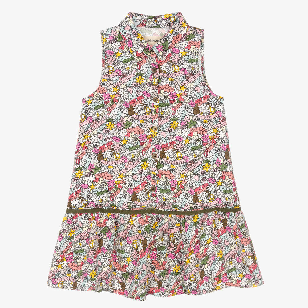 Zadig&Voltaire - Girls Pink Floral Logo Dress | Childrensalon