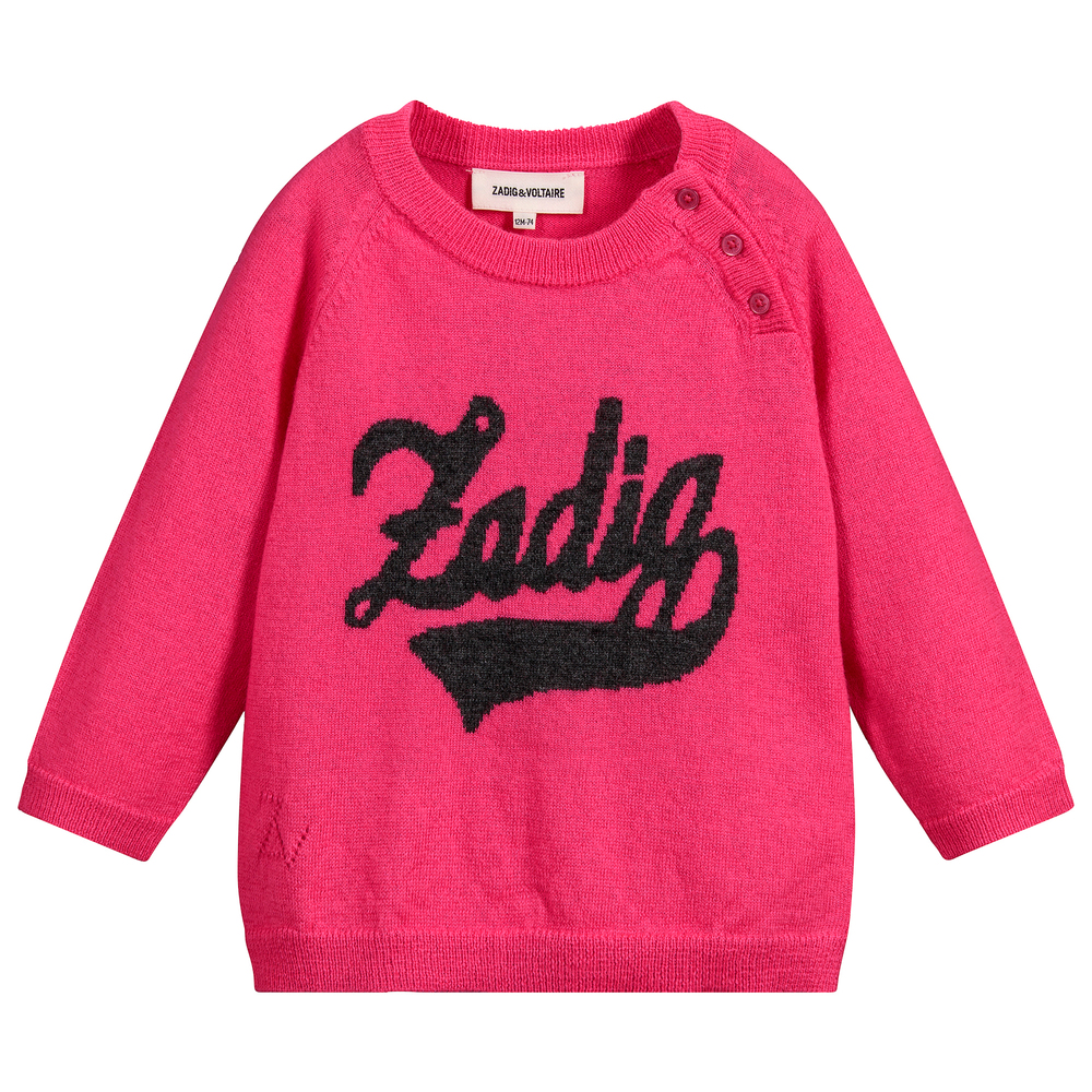 Zadig&Voltaire - Girls Pink Wool Sweater | Childrensalon