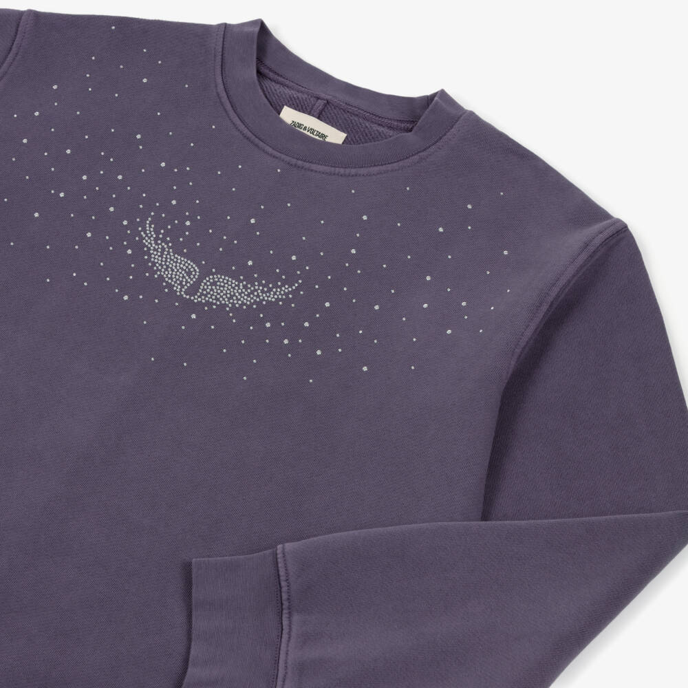 Zadig&Voltaire-Girls Purple Cotton Oversized Rhinestone Logo Sweatshirt | Childrensalon Outlet