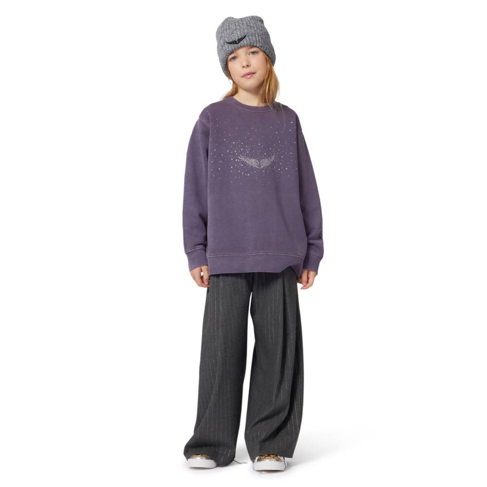 Zadig&Voltaire-Girls Purple Cotton Oversized Rhinestone Logo Sweatshirt | Childrensalon Outlet
