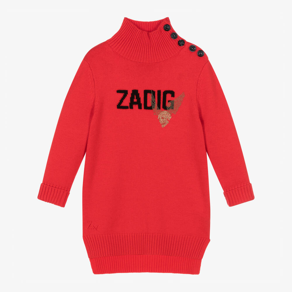 Zadig&Voltaire - فستان بلوفر مزيج صوف محبوك لون أحمر | Childrensalon