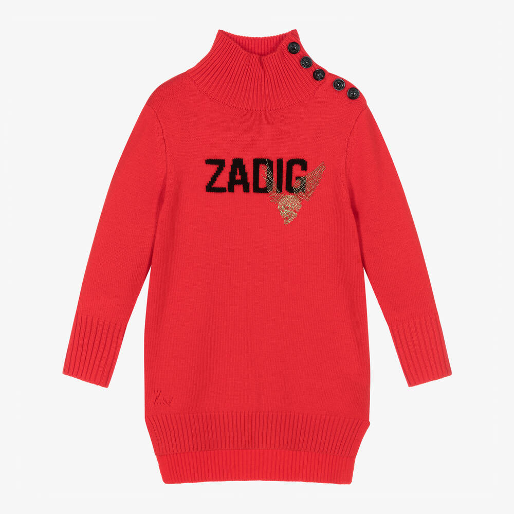 Zadig&Voltaire-فستان بلوفر مزيج صوف محبوك لون أحمر | Childrensalon Outlet