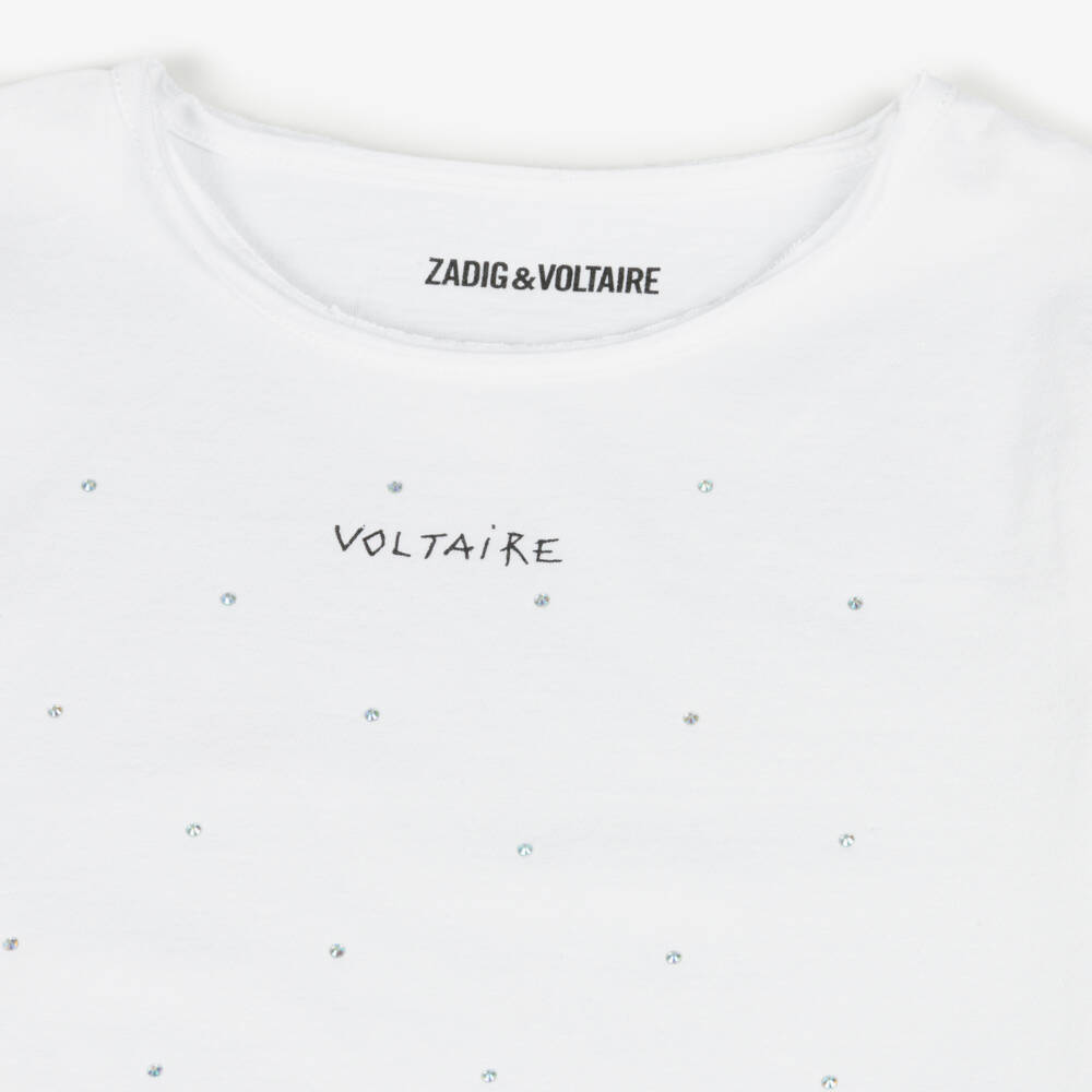 Zadig&Voltaire-Girls Rhinestone White Cotton Top | Childrensalon Outlet