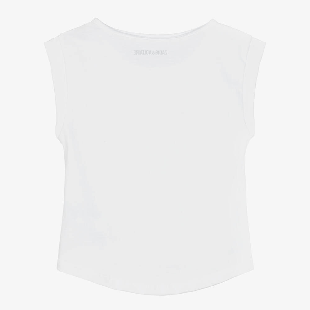 Zadig&Voltaire-Girls Rhinestone White Cotton Top | Childrensalon Outlet