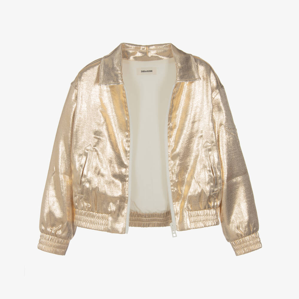 Zadig&Voltaire-جاكيت طيران ذهبي لامع للبنات | Childrensalon Outlet