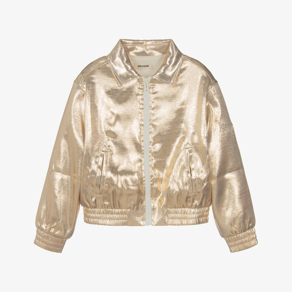 Zadig&Voltaire-Girls Shimmering Gold Flight Jacket | Childrensalon Outlet