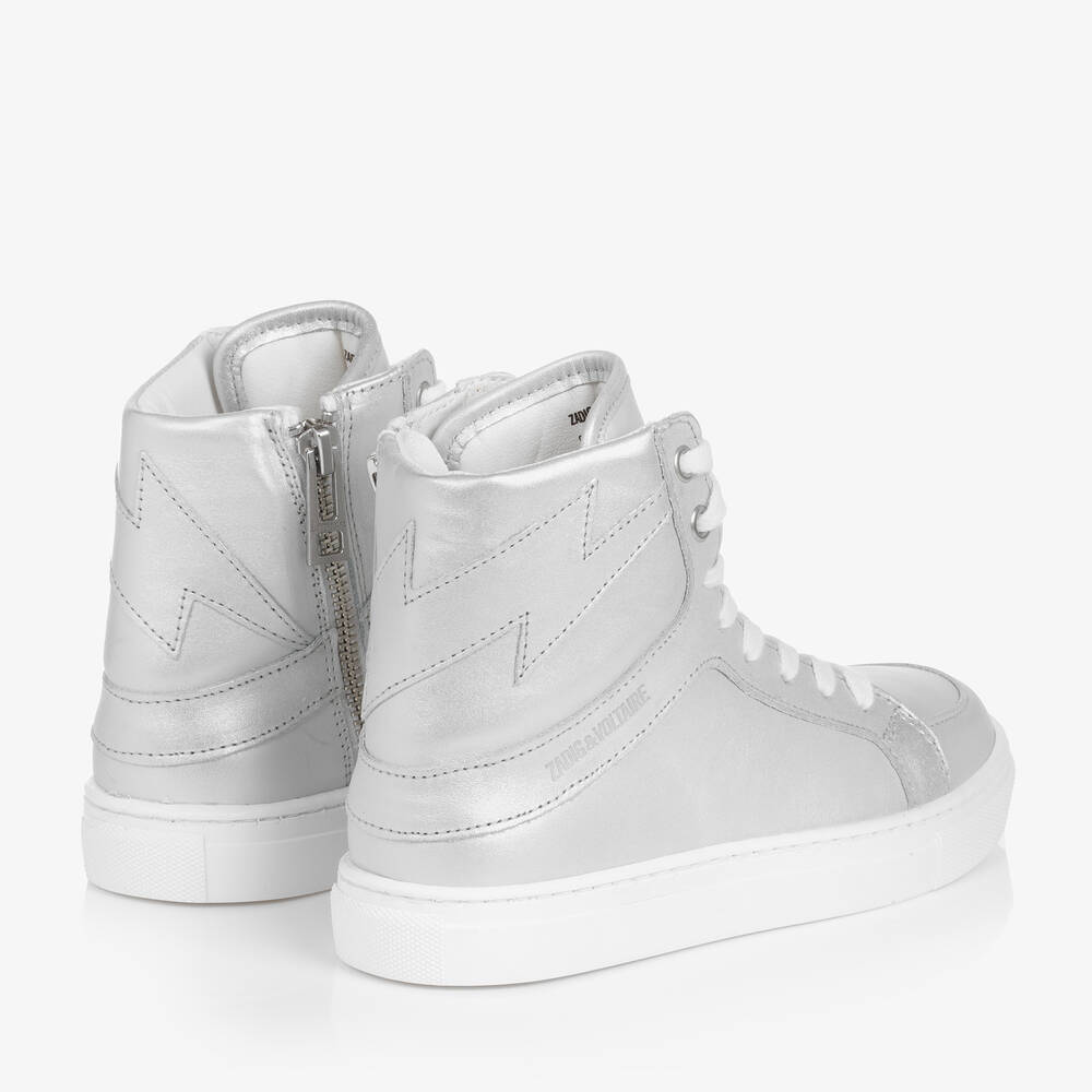 Zadig&Voltaire-Girls Silver Leather High-Top Trainers | Childrensalon Outlet