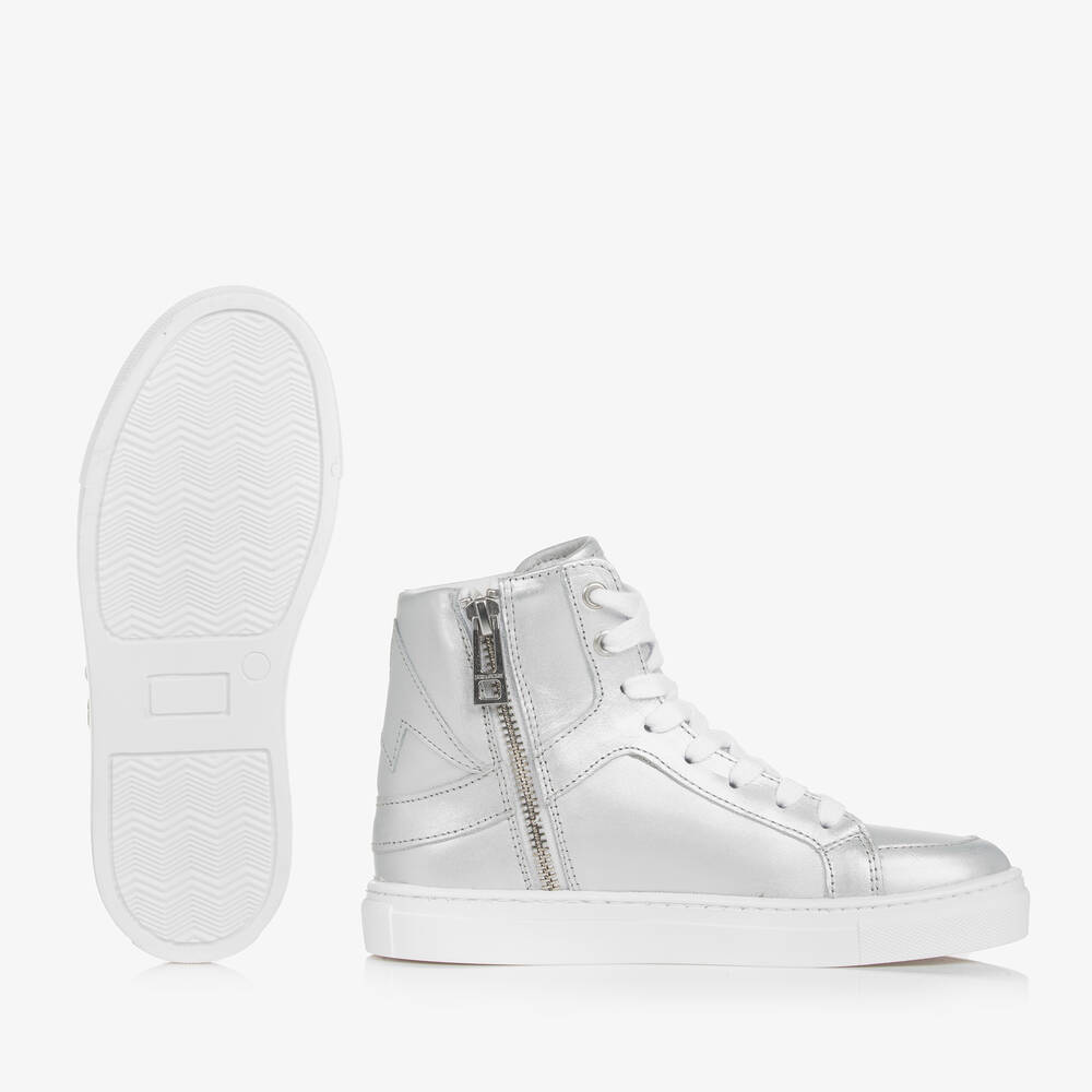 Zadig&Voltaire-Girls Silver Leather High-Top Trainers | Childrensalon Outlet