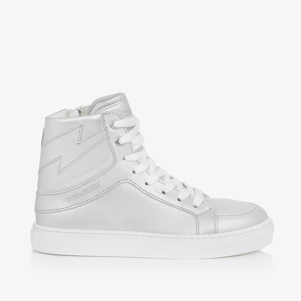 Zadig&Voltaire-Girls Silver Leather High-Top Trainers | Childrensalon Outlet