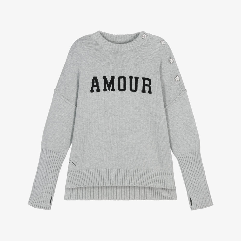 Zadig&Voltaire-Girls Soft Grey Amour Sweater | Childrensalon Outlet