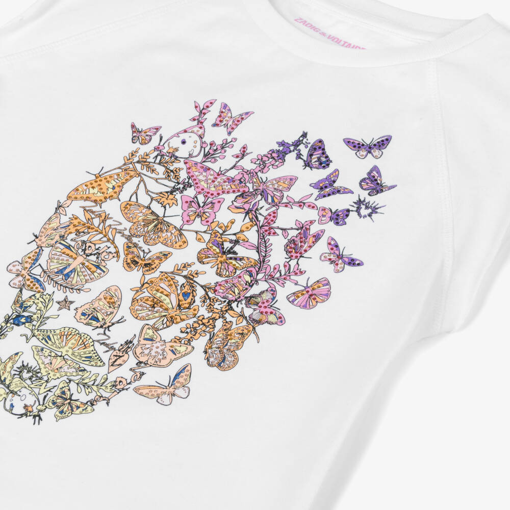 Zadig&Voltaire-Girls Soft White Butterfly Tee | Childrensalon Outlet