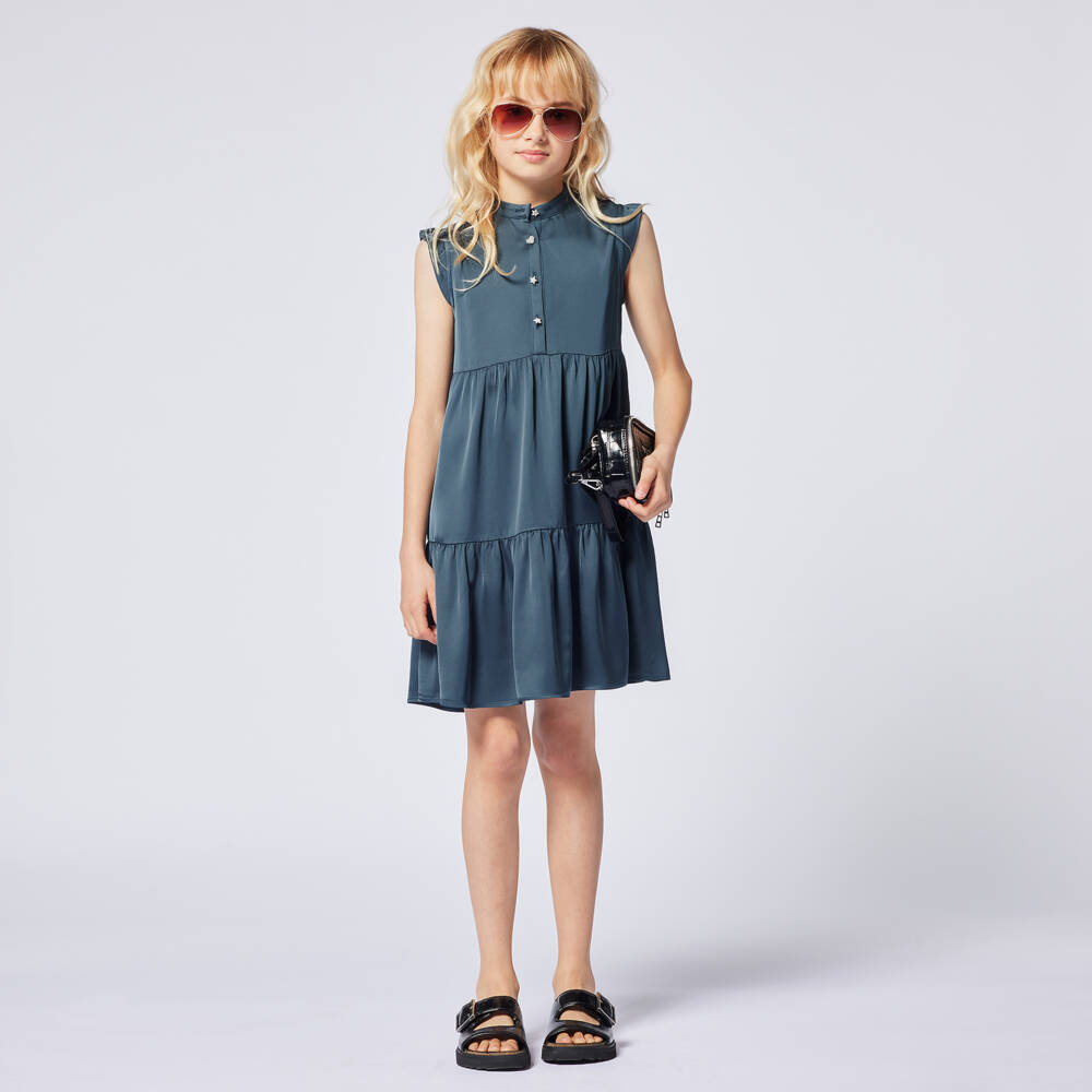 Zadig&Voltaire-Платье мини из атласа бирюзовое для девочек | Childrensalon Outlet