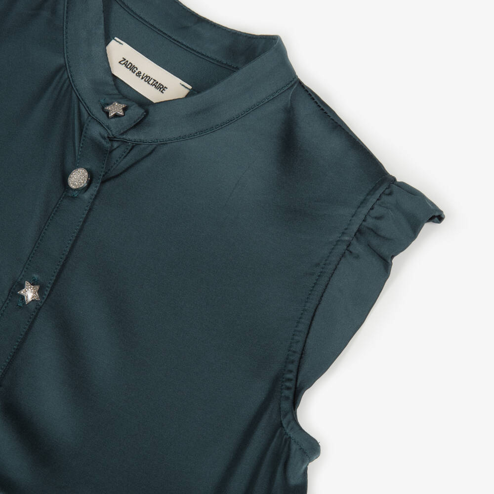 Zadig&Voltaire-Платье мини из атласа бирюзовое для девочек | Childrensalon Outlet