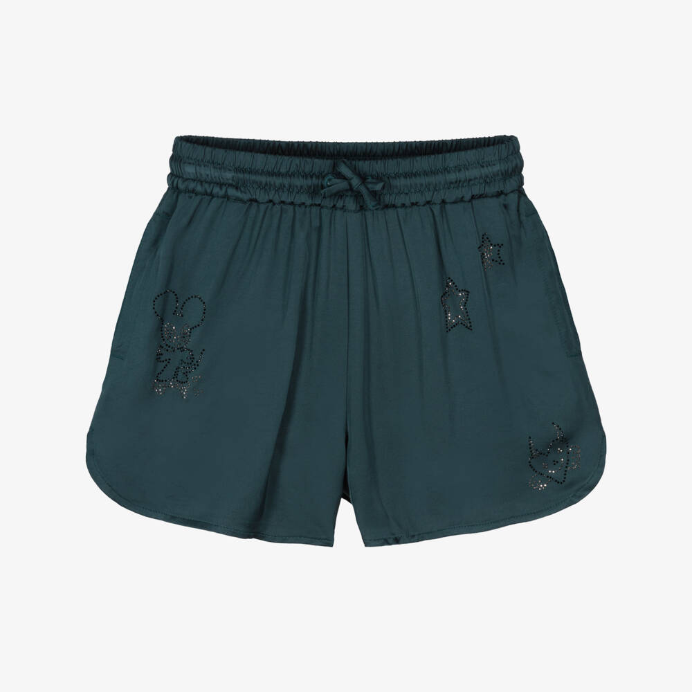Zadig&Voltaire-Girls Teal Satin Playtime Shorts | Childrensalon Outlet