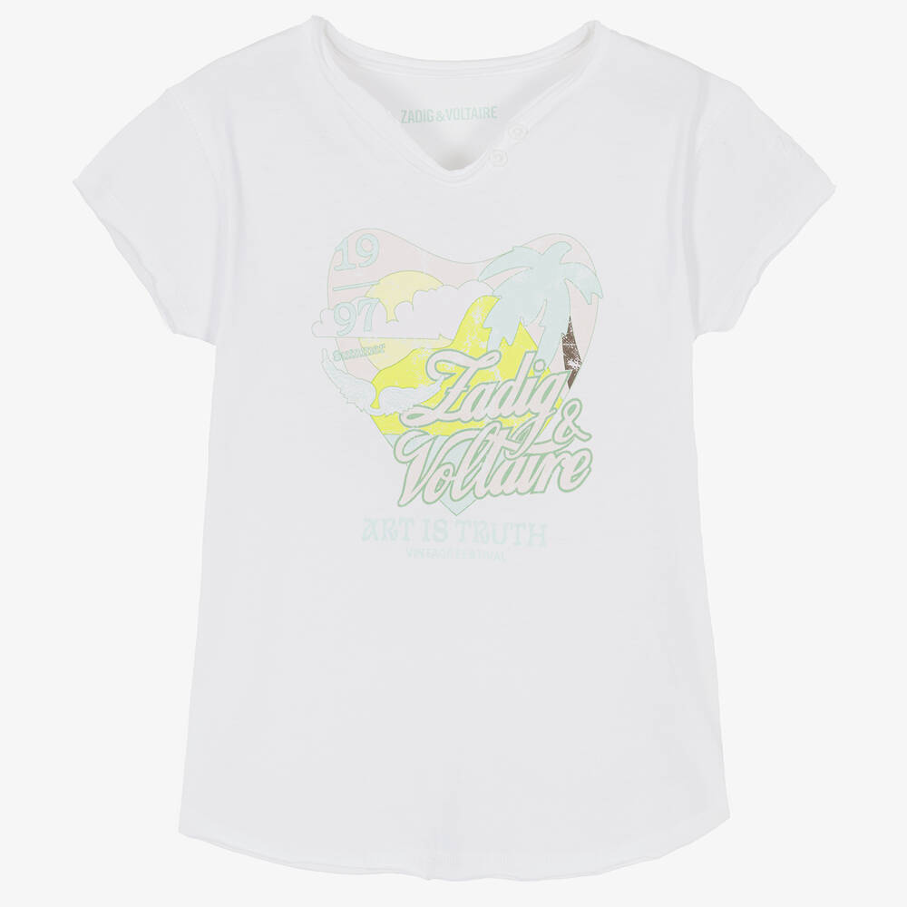 Zadig&Voltaire - Girls White Cotton Logo T-Shirt | Childrensalon