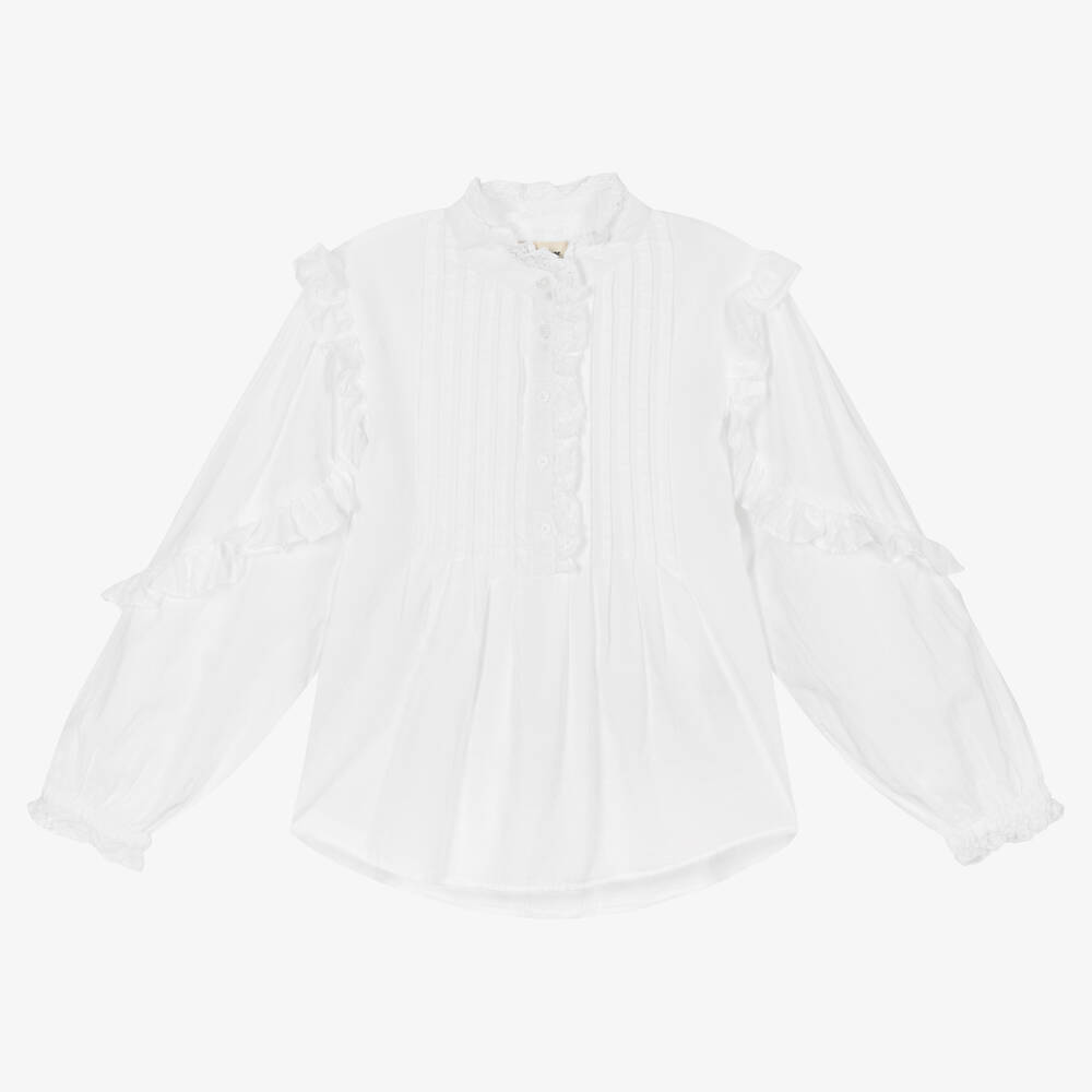 Zadig&Voltaire - Girls White Cotton Ruffle Blouse | Childrensalon