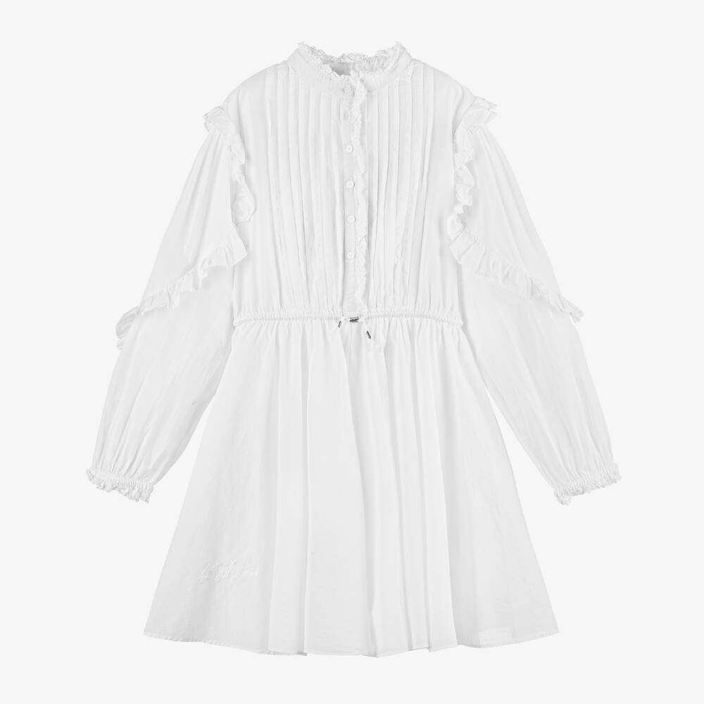 Zadig&Voltaire-Girls White Cotton Ruffle Sleeve Dress | Childrensalon Outlet
