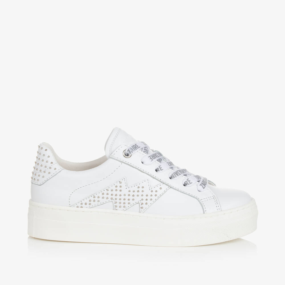 Zadig&Voltaire- Girls White Leather Lace-Up Trainers | Childrensalon Outlet
