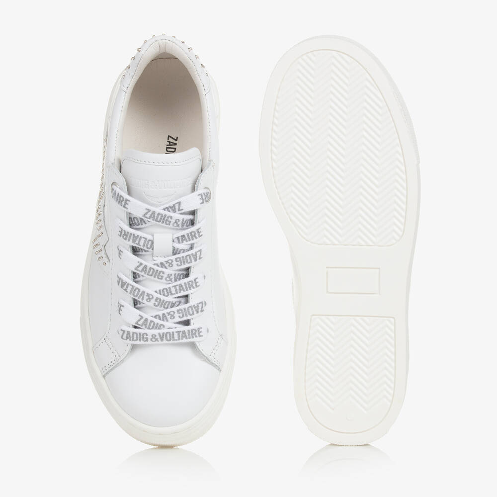 Zadig&Voltaire- Girls White Leather Lace-Up Trainers | Childrensalon Outlet