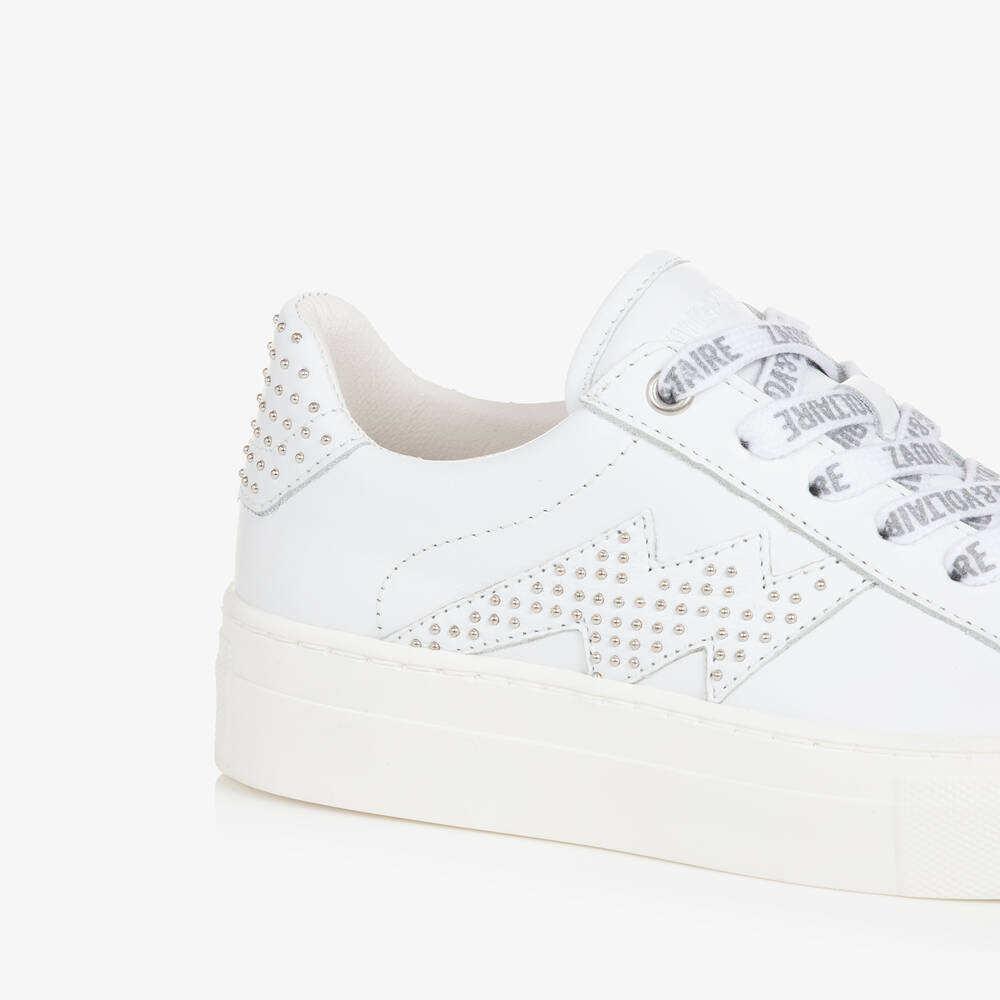 Zadig&Voltaire- Girls White Leather Lace-Up Trainers | Childrensalon Outlet
