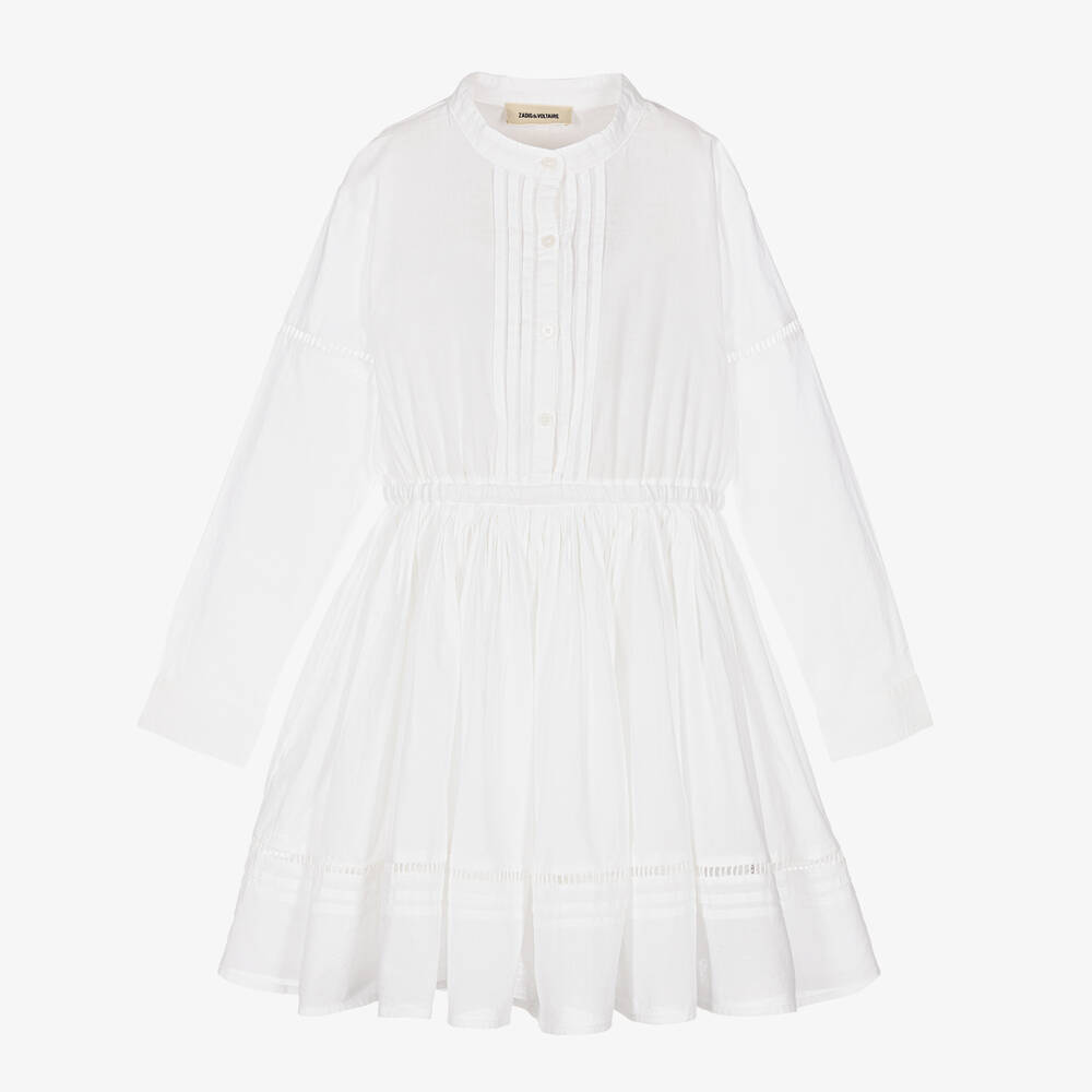 Zadig&Voltaire - Girls White Organic Cotton Embroidered Dress | Childrensalon