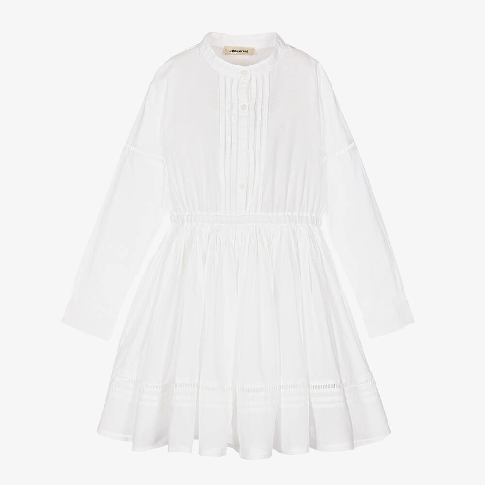 Zadig&Voltaire - Robe coton bio blanc brodé fille | Childrensalon