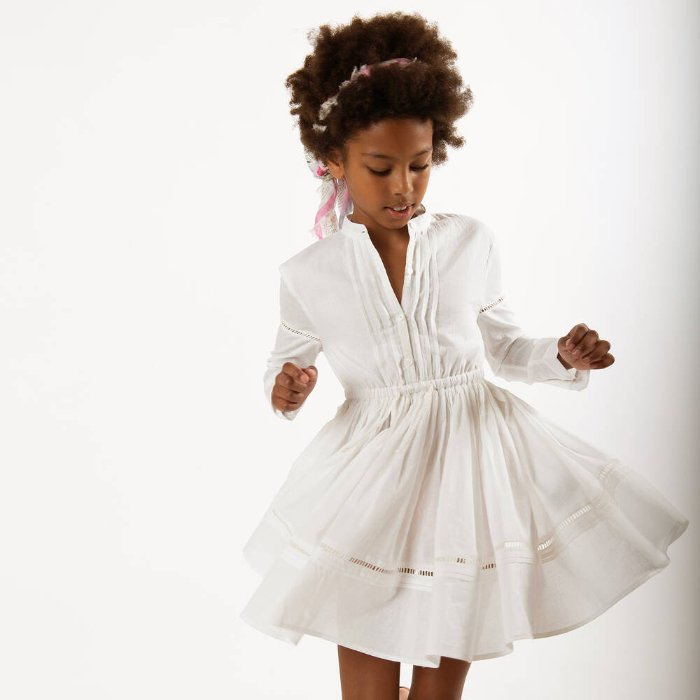 Zadig&Voltaire-Белое платье из органического хлопка с вышивкой | Childrensalon Outlet