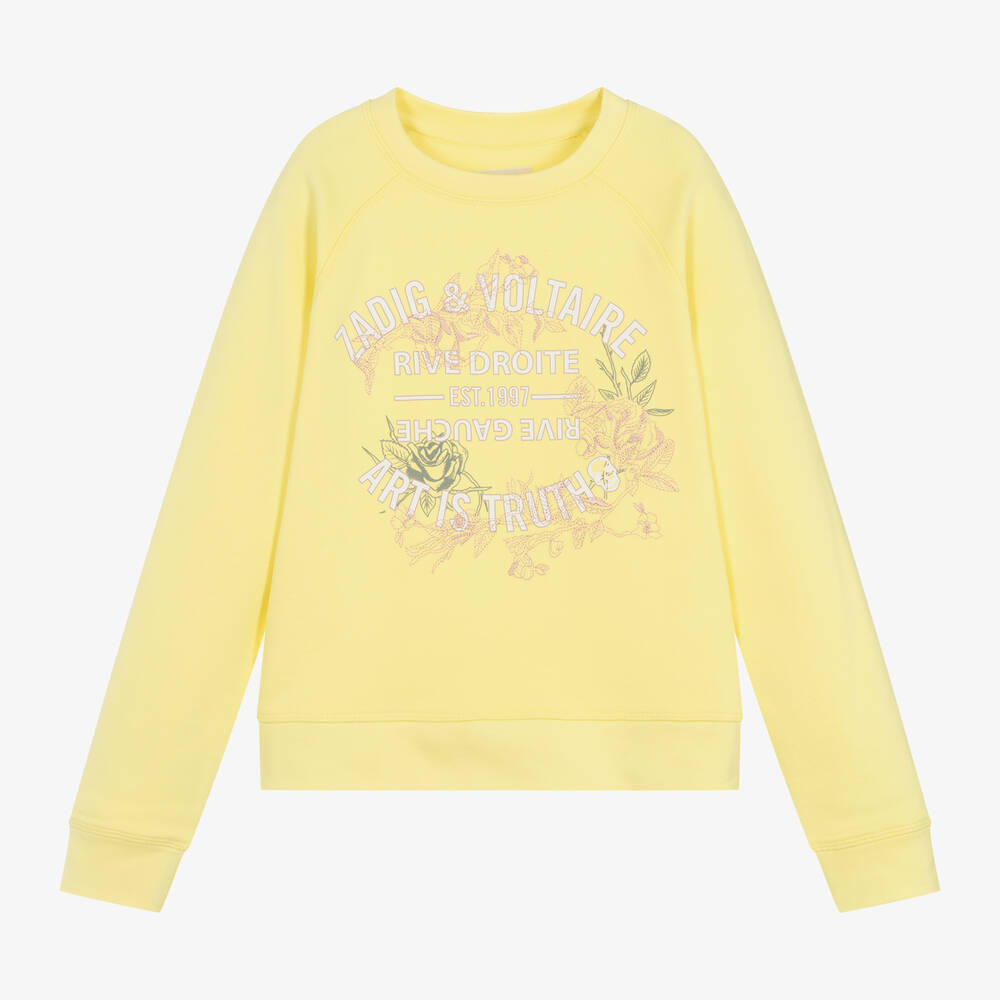 Zadig&Voltaire-Girls Yellow Cotton Floral Sweatshirt | Childrensalon Outlet