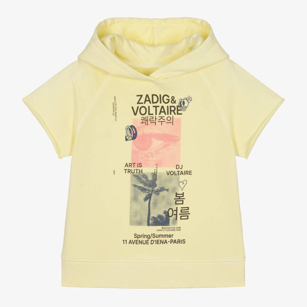 Zadig&Voltaire - Girls Yellow Logo Short Sleeved Hoodie | Childrensalon