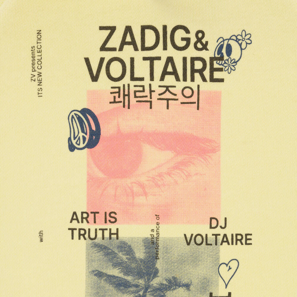 Zadig&Voltaire-Girls Yellow Logo Short Sleeved Hoodie | Childrensalon Outlet