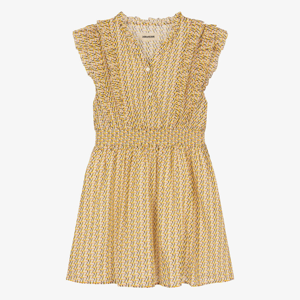 Zadig&Voltaire - Girls Yellow Monogram Lurex Dress | Childrensalon