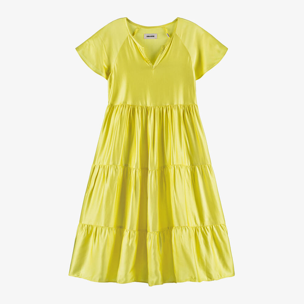 Zadig&Voltaire-Girls Yellow Viscose Satin Tiered Dress | Childrensalon Outlet