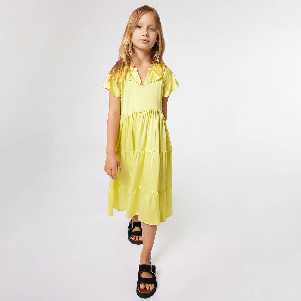Zadig&Voltaire-فستان بطبقات فيسكوز ساتان لون أصفر فاقع | Childrensalon Outlet