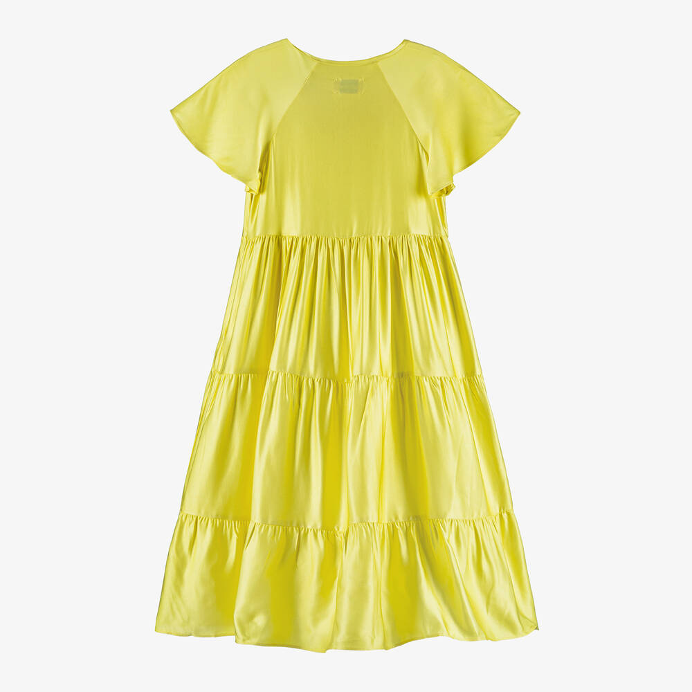 Zadig&Voltaire-فستان بطبقات فيسكوز ساتان لون أصفر فاقع | Childrensalon Outlet
