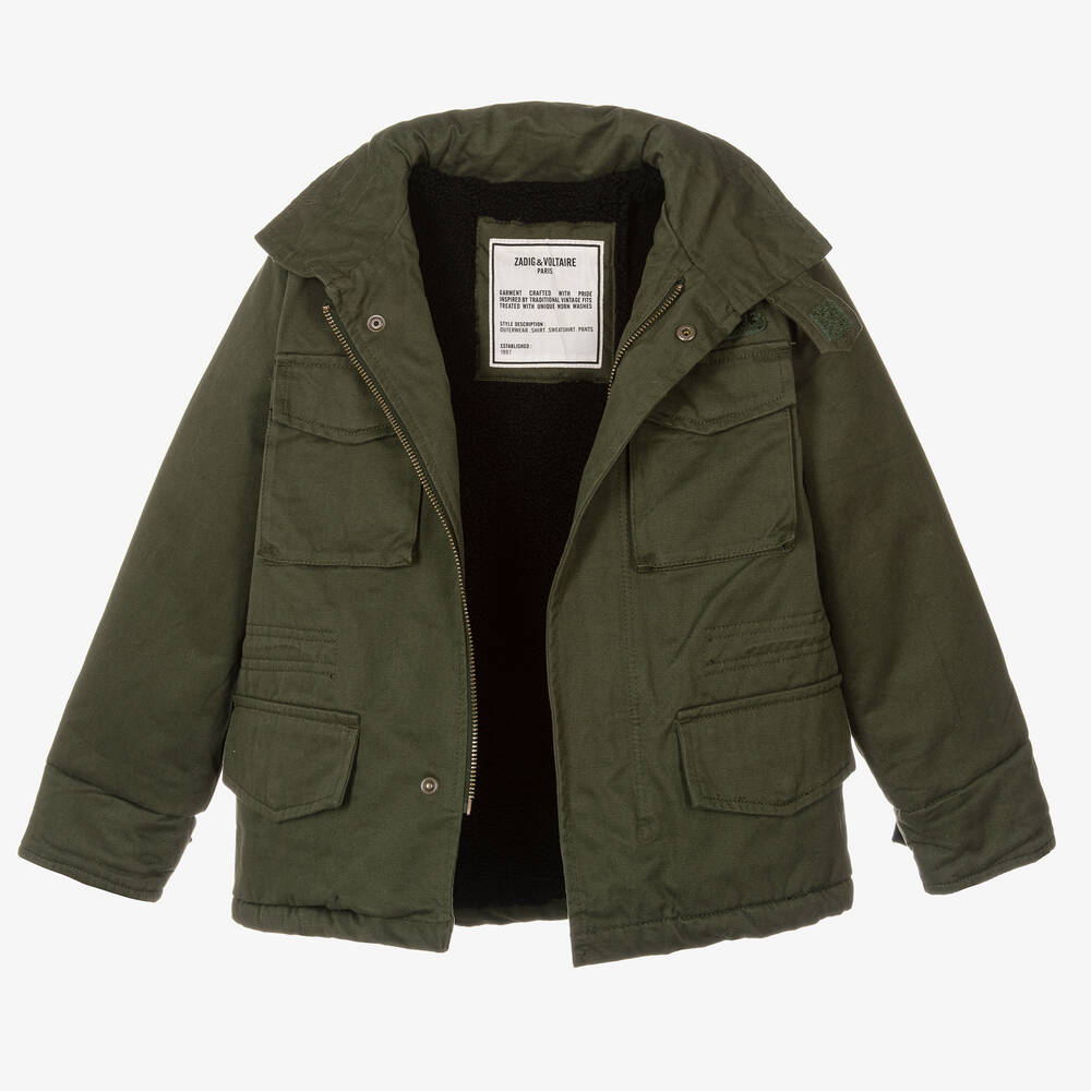 Zadig Voltaire Parka verte en coton Childrensalon Outlet