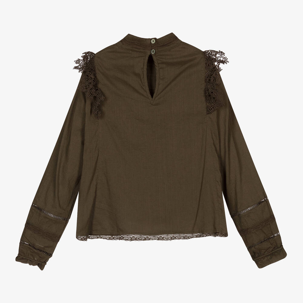 Zadig&Voltaire-Khaki Green Cotton Blouse  | Childrensalon Outlet