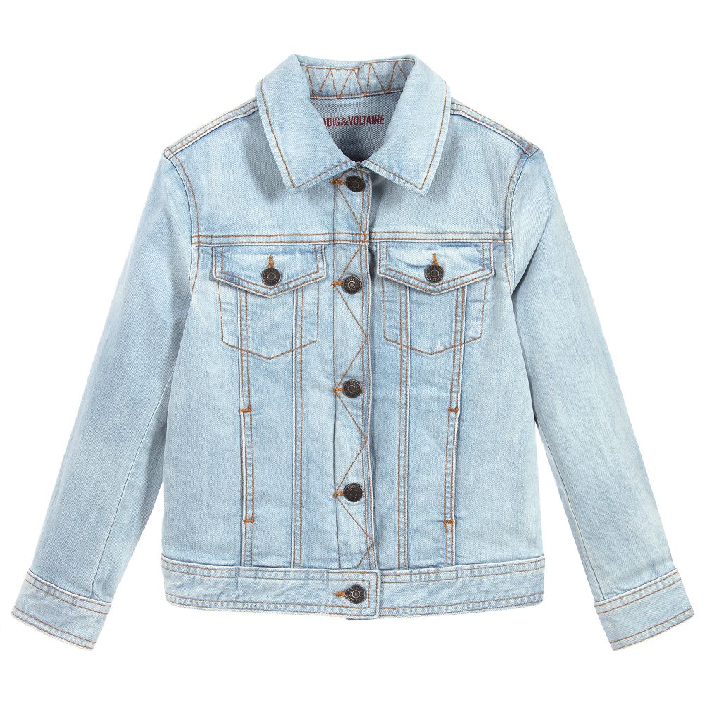 Zadig&Voltaire - Girls Blue Denim Logo Jacket | Childrensalon