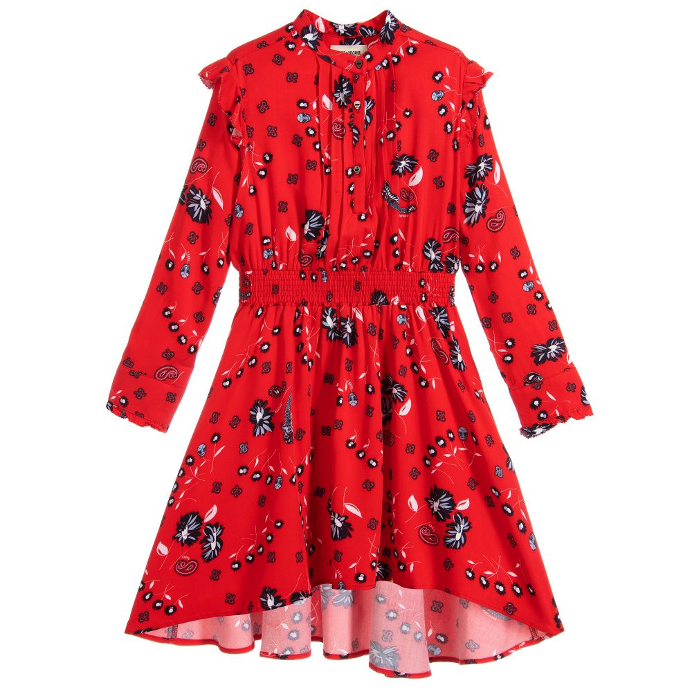 Zadig&Voltaire - Красное платье из вискозы с цветочным рисунком | Childrensalon