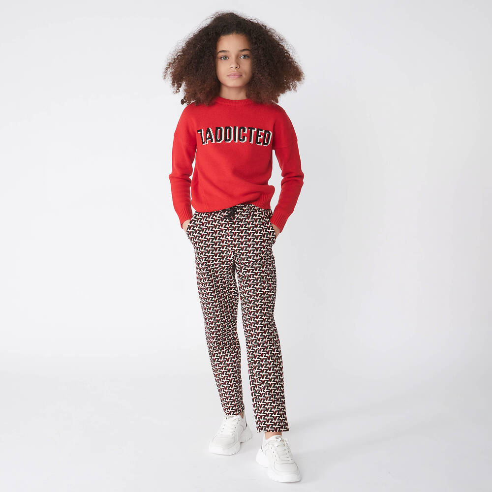 Zadig&Voltaire-بنطلون مزيج فيسكوز لون أحمر وأسود للبنات | Childrensalon Outlet
