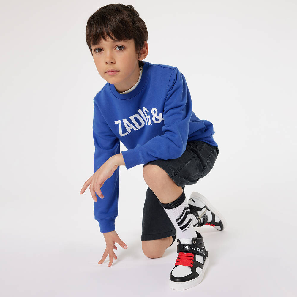 Zadig&Voltaire-Teen Black & White Leather High-Top Trainers | Childrensalon Outlet