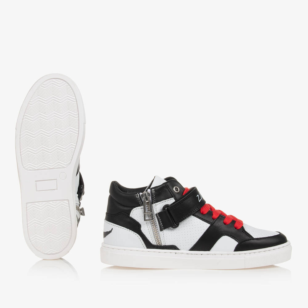 Zadig&Voltaire-Teen Black & White Leather High-Top Trainers | Childrensalon Outlet