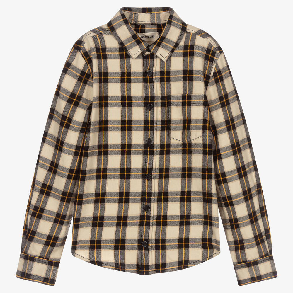 Zadig&Voltaire-Бежевая фланелевая рубашка для мальчиков-подростков | Childrensalon Outlet